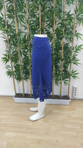 Kadın Yüksek Bel Lazer Kesim Detaylı Midi Ithal Krep Etek - 6