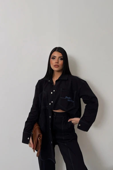 DENİM PUNTOLU GÖMLEK-PANTOLON TAKIM - Mavi - 3