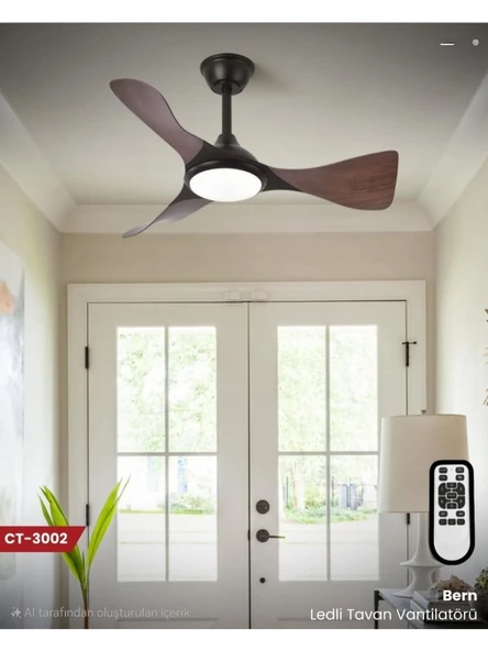 Cata Bern 40w Ledli 132cm 3 Renk Mod Ahşap Görünümlü Tavan Vantilatörü CT-3002