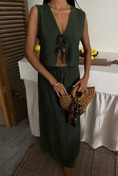 Yelek Önden Bağlamalı Uzun Etekli Takım 10192 - 7