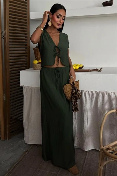 Yelek Önden Bağlamalı Uzun Etekli Takım 10192 - 2