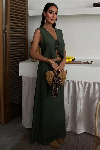 Yelek Önden Bağlamalı Uzun Etekli Takım 10192 - 3