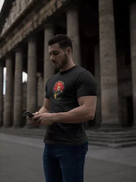 Unisex Bisiklet Yaka Baskılı Oversize T-Shirt - Siyah ürün görseli 1