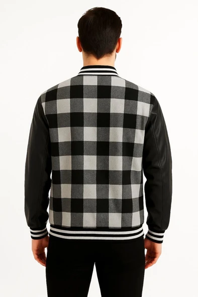 Kolları Suni Deri Içi Astarlı Oduncu Kolej Içi Ceket - Gri - 3