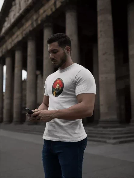 Unisex Bisiklet Yaka Baskılı Oversize T-Shirt - Beyaz ürün görseli 1