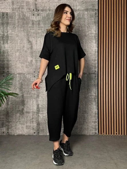 Kadın Kısa Kollu Bisiklet Yaka Viskon Iki Iplik Bluz Ve Pantolon Ikili Takım ürün görseli