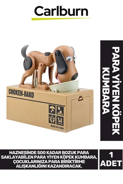 Özel Üretim Dekoratif 500 Demir Para Kapasiteli Pilli Para Yiyen Köpek Kumbara 16x15x8cm