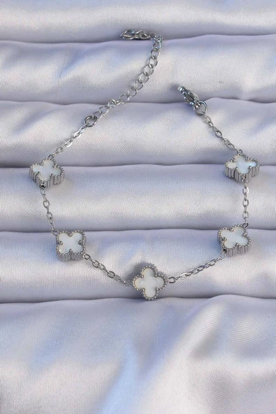 316L Çelik Gümüş Renk Sedefli Baby Boy Yonca Model Bileklik ürün görseli 1