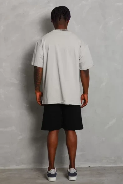 Unisex Oversize Düz Bisiklet Yaka T-Shirt - Gri ürün görseli 1