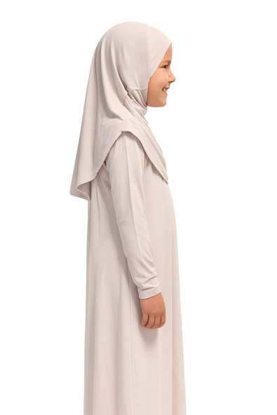 Kendinden Başörtülü Çocuk Penye   Namaz Elbisesi – 9-10-11 yaş/110 cm| Kız Çocuk İçin Namaz Kıyafeti - 10