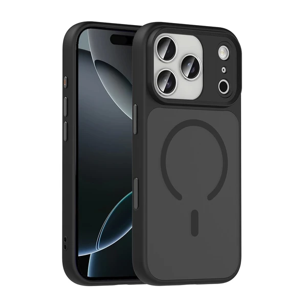 Apple iPhone 17 Pro Kılıf Mat Arka Yüzey Wireless Şarj Özellikli Zore Flet M-safe Kapak ürün görseli