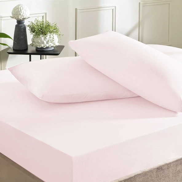 TAÇ RANFORCE LASTİKLİ QUEEN SİZE ÇARŞAF SET PUDRA ürün görseli 1