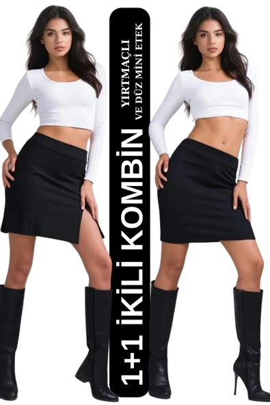 1+1 Yırtmaçlı Ve Yırtmaçsız Mini Etek - 7