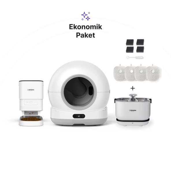 Xenon Smart Akıllı Otomatik Kameralı Kedi Tuvaleti Paslanmaz Çelik Kaseli Mama Kabı Akıllı Bataryalı Su Pınarı ve Filtre 4'lü Pet Seti