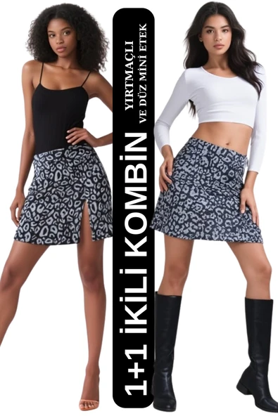 1+1 Yırtmaçlı Ve Yırtmaçsız Mini Etek - 4