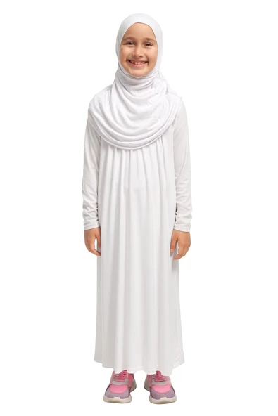 Kendinden Başörtülü Çocuk Penye   Namaz Elbisesi – 9-10-11 yaş/110 cm| Kız Çocuk İçin Namaz Kıyafeti - 4