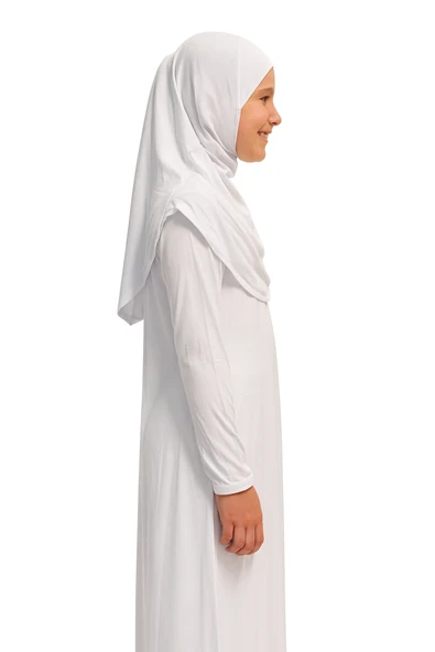 Kendinden Başörtülü Çocuk Penye   Namaz Elbisesi – 9-10-11 yaş/110 cm| Kız Çocuk İçin Namaz Kıyafeti - 3