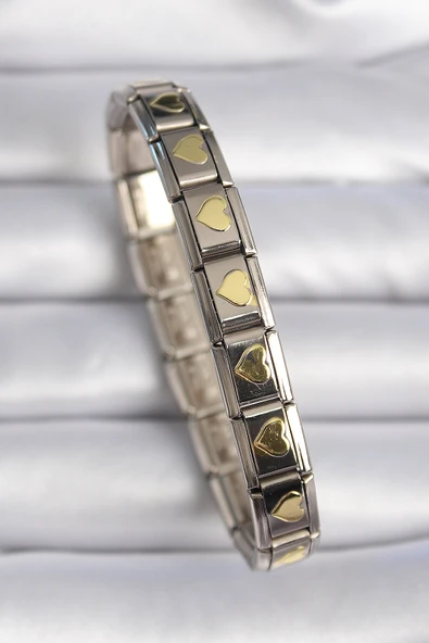 316L Çelik Gümüş Renk Gold Kalp İşleme Nomination Charm Bileklik ürün görseli 1