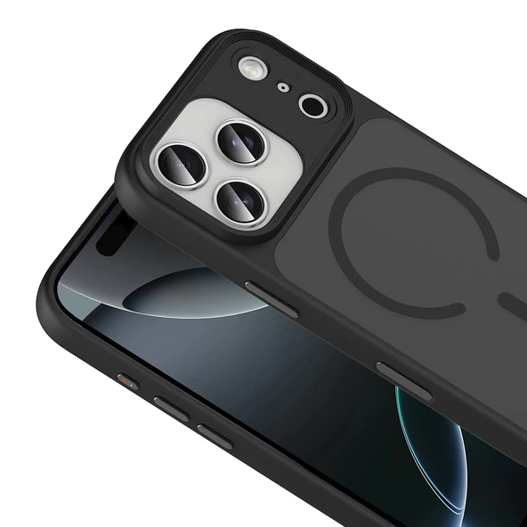 Apple iPhone 17 Pro Kılıf Mat Arka Yüzey Wireless Şarj Özellikli Zore Flet M-safe Kapak - Resim 8