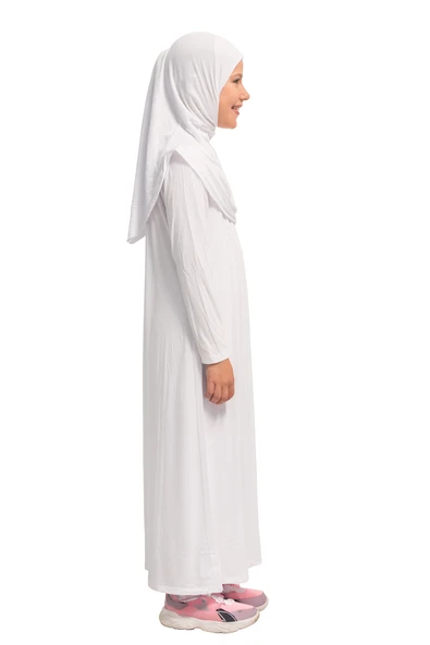 Kendinden Başörtülü Çocuk Penye   Namaz Elbisesi – 9-10-11 yaş/110 cm| Kız Çocuk İçin Namaz Kıyafeti - 5