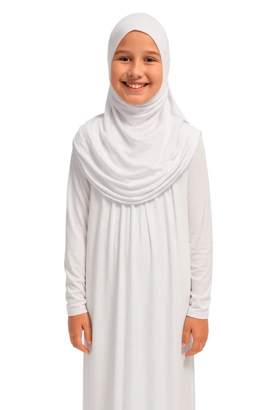 Kendinden Başörtülü Çocuk Penye   Namaz Elbisesi – 9-10-11 yaş/110 cm| Kız Çocuk İçin Namaz Kıyafeti - 1