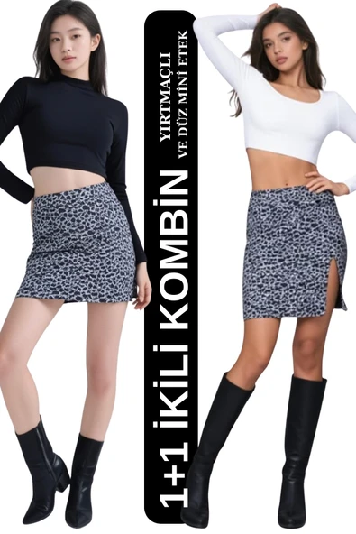 1+1 Yırtmaçlı Ve Yırtmaçsız Mini Etek - 10