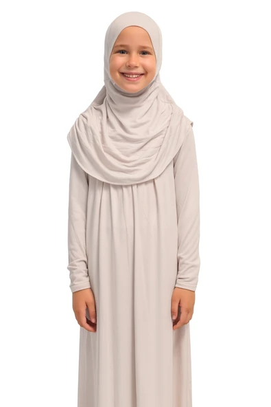 Kendinden Başörtülü Çocuk Penye   Namaz Elbisesi – 9-10-11 yaş/110 cm| Kız Çocuk İçin Namaz Kıyafeti - 6