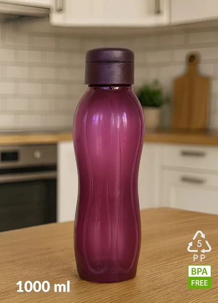 2’li PP-5 Su Şişesi Seti – 1000 ml Sızdırmaz Matara, BPA Free, Ev-İş-Spor İçin Siyah-Mürdüm - Resim 3