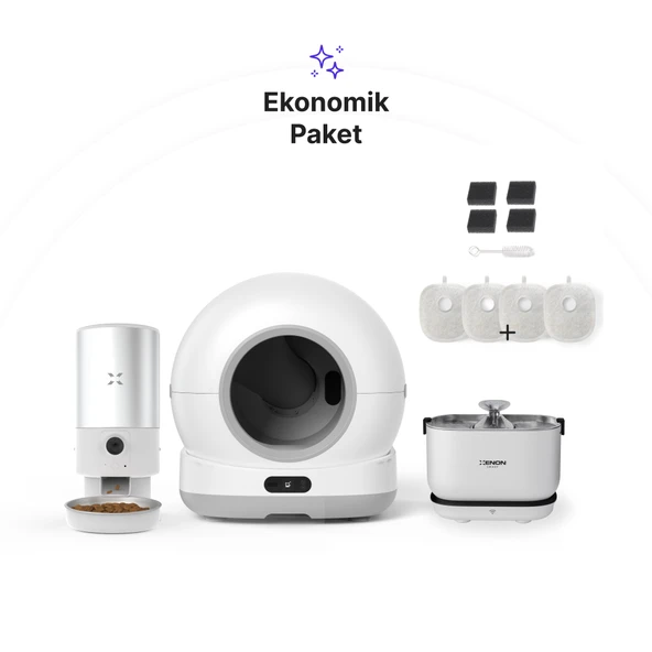 Xenon Smart Akıllı Otomatik Kameralı Kedi Tuvaleti Paslanmaz Çelik Kaseli 5LT Mama Kabı Akıllı Bataryalı Su Pınarı ve Filtre 4'lü Pet Seti