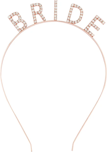 Rose Gold Bekarlığa Veda Kristal Taş Bride Tacı ürün görseli 1