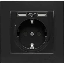 RİTA SİYAH ÇERÇEVELİ İKİLİ USB'Lİ TOPRAKLI PRİZ ürün görseli 1