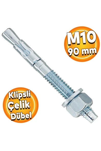 BOLTER Saplamalı Klipsli Çelik Dübel Raf Montaj Bağlantı Zemin Tavan Beton Asma Aparat M10x90 Mm 1 Adet ürün görseli 1