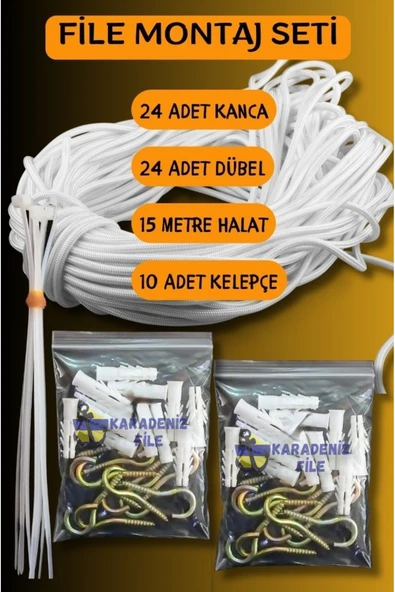 Karadeniz Dekor Ağları Balkon Filesi Montaj Seti Aparatı Piton Vida Kanca Dübel Ve Plastik Kelepçe 15 Mt Halat ürün görseli 1