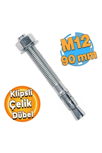 BOLTER Saplamalı Klipsli Çelik Dübel M12x90 Mm Raf Montaj Bağlantı Zemin Tavan Beton Asma Aparat 1 Ad - 1