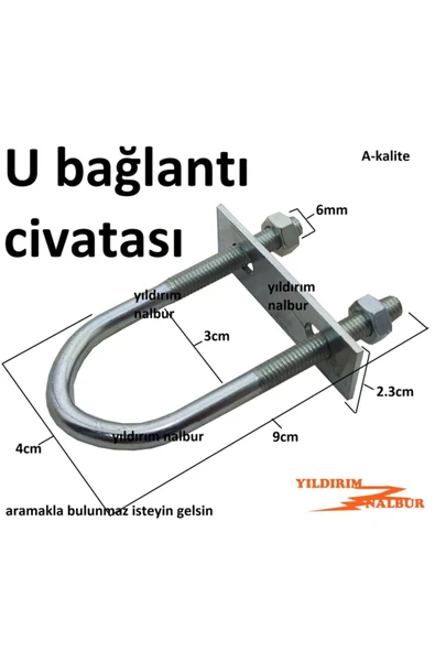 Yıldırım 4 Adet U Civata Bağlantı Elemanı M-6 U Montaj Aparatı Boru Montaj Aparatı - 2