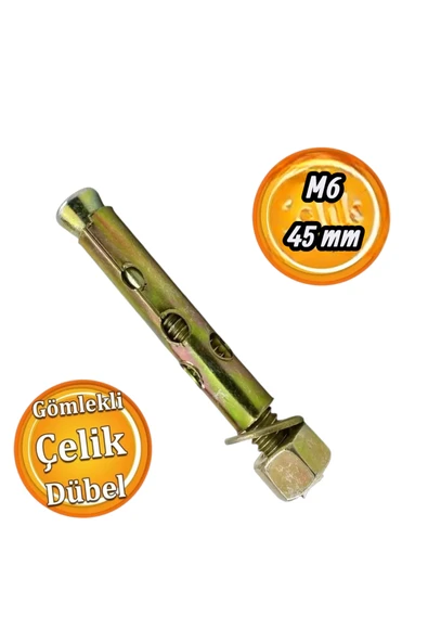 BOLTER Gömlekli (10 Ad) Çakma Çelik Dübel M6x45 mm Tavan Beton Asma Aparat Raf Montaj Bağlantı Zemin Monte ürün görseli 1