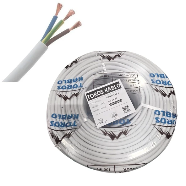 Toros Kablo Ttr 3 X 2.5mm Cca Kablo H05 W-f 100 Metre Beyaz