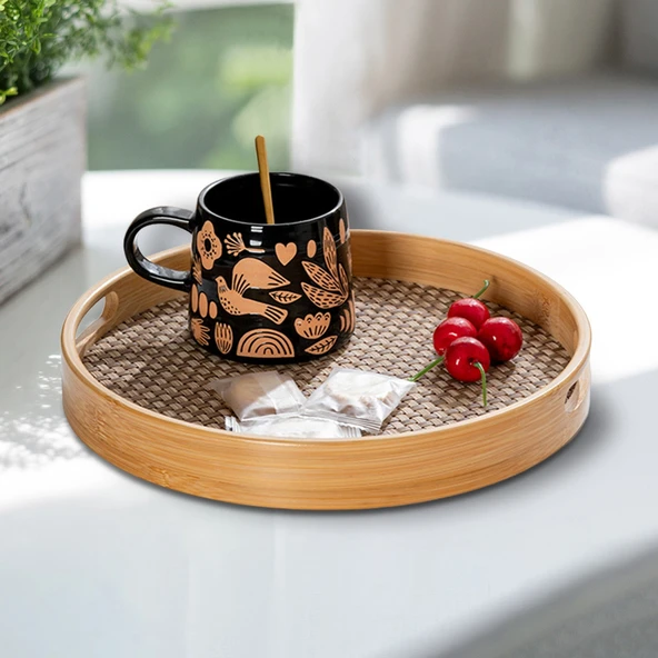 Dekorasyaa Yuvarlak Bambu Tepsi 3'lü Set - 25x30x35 - 4