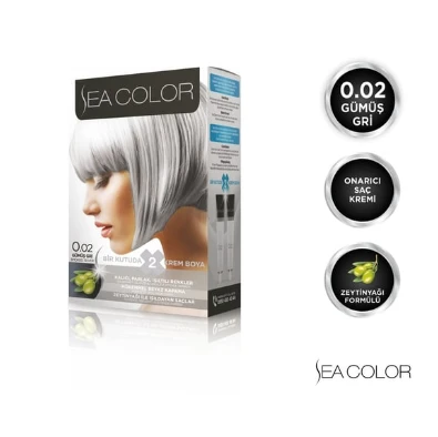Sea Color 0.02 Gümüş Gri Set Saç Boyası - Resim 3