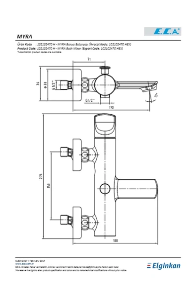 E.C.A. Myra 102102470H Krom Banyo Bataryası - Resim 2