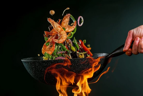 ThermoAD Granit Döküm Wok Tava 28cm - Gri - 4