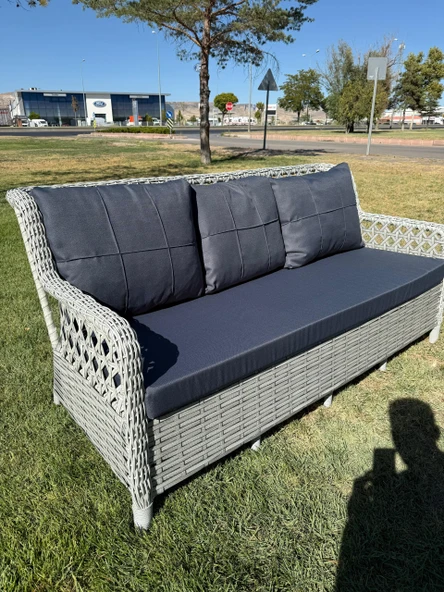 Ayaz 7 Kişilik Rattan Bahçe Oturma Grubu  3+1+1 Koltuk, Cam Masa Ve 2 Puf Hediyeli Salincakli - 5