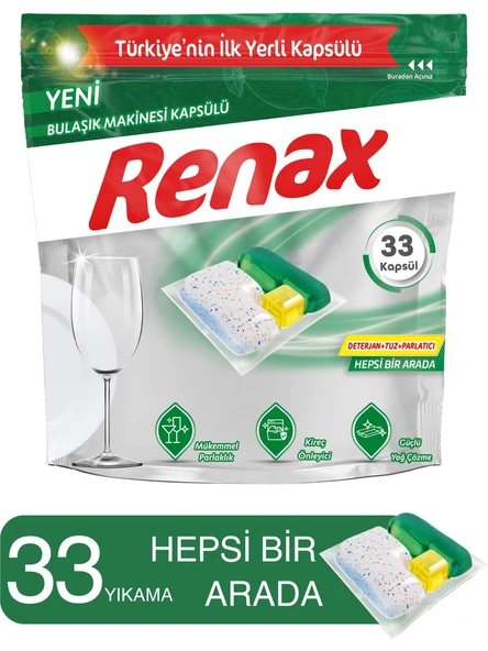 Renax Avantajlı Paket 3 lü Set Bulaşık Makinesi Kapsülü 33 Lü Tuzu 1,5 Kg Parlatıcı 400 Ml x 2 Set - Resim 4