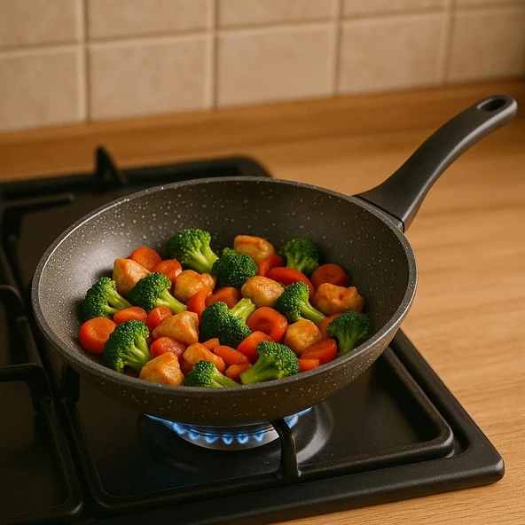 ThermoAD Granit Döküm Wok Tava 28cm - Gri - 5