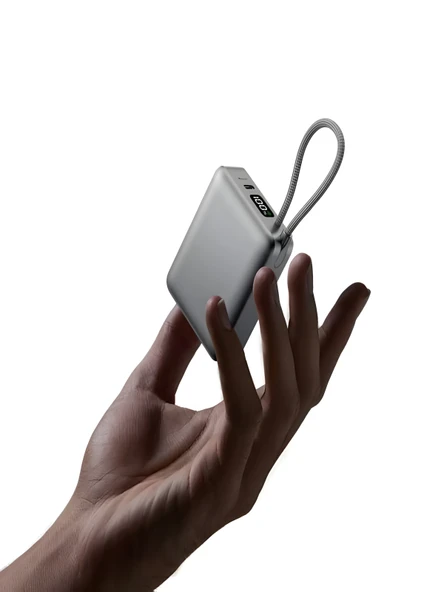 20W Hızlı Şarj Powerbank 10000mAh LCD Ekranlı, Dahili Type-C Girişli Kablolu Taşınabilir Şarj - Resim 3