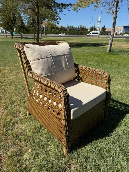 Ayaz 7 Kişilik Rattan Bahçe Oturma Grubu  3+1+1 Koltuk, Cam Masa Ve 2 Puf Hediyeli Salincakli - 6