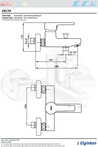E.C.A Delta Banyo Duş Bataryası 102102346 - Resim 2