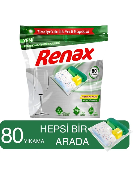 Renax Bulaşık Makinesi Kapsülü Hepsi Bir Arada 80 Li Tablet ürün görseli