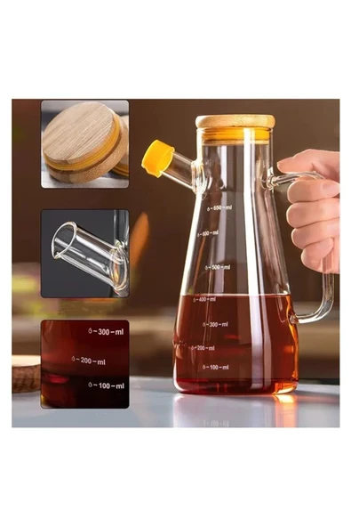 Dekorasyaa 2'li Cam Bambu Kapaklı Tepsili Yağdanlık 900ml - 4