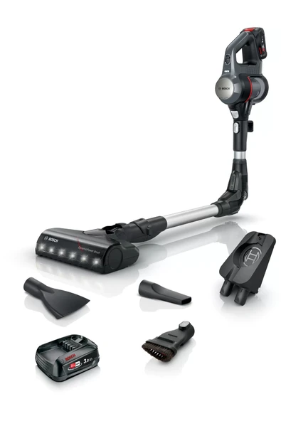 Bosch 10 Yıl Motor Garantili Çift Bataryalı Premium Şarjlı Dikey Süpürge 80 DK Kullanım Süresi